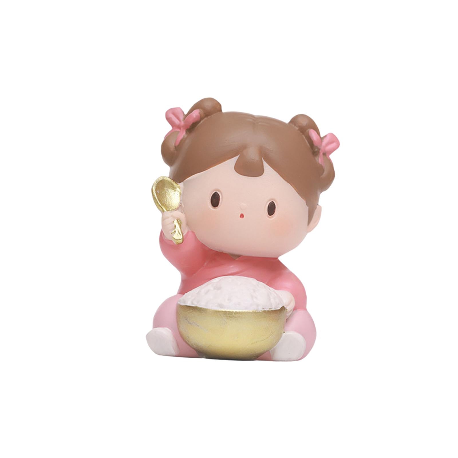 Traditional Chinese Girls Statue Resin Sculpture Cabinet Miniature Figurines 4cmx4cmx6cm with Rice Bowl