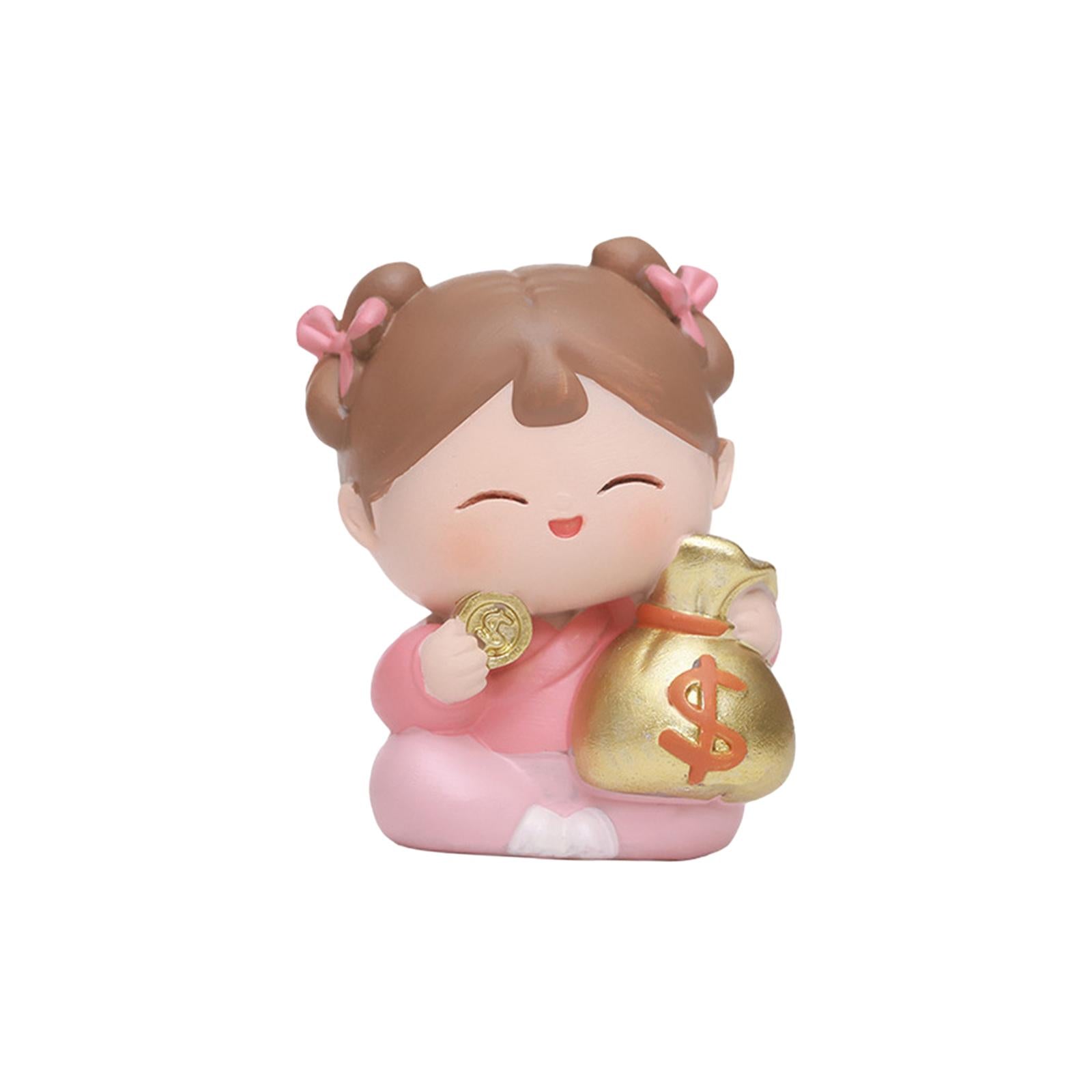 Traditional Chinese Girls Statue Resin Sculpture Cabinet Miniature Figurines 4.5cmx3.5cmx6cm with Purse