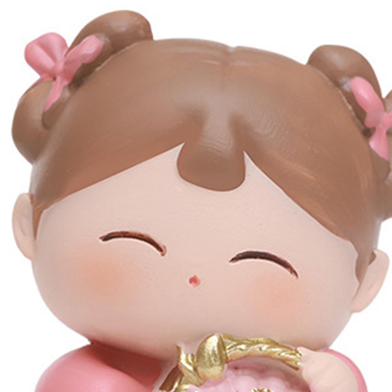 Traditional Chinese Girls Statue Resin Sculpture Cabinet Miniature Figurines 4cmx3.5cmx6cm with Flower Basket