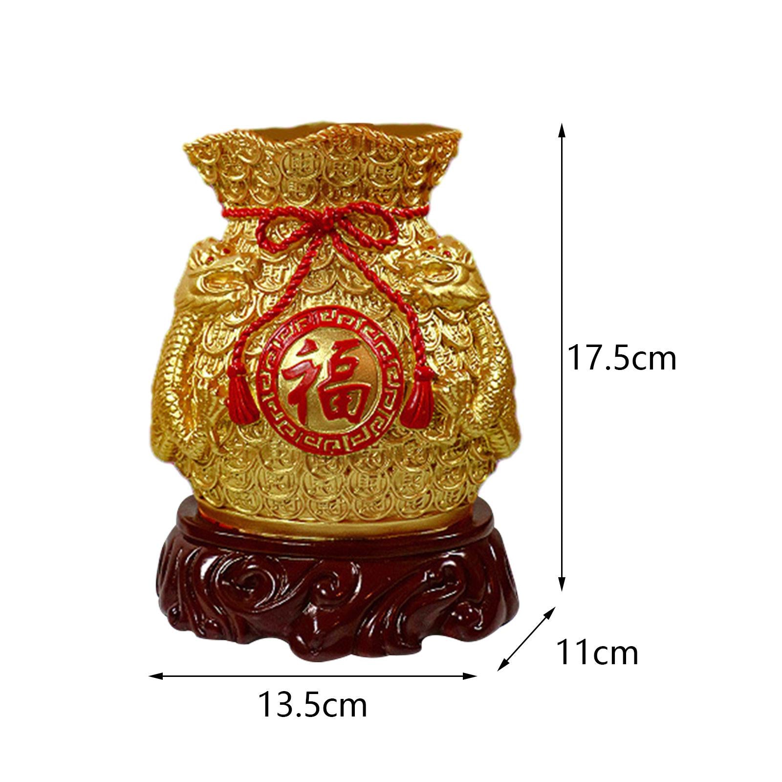 Chinese New Year Feng Shui Blessing Bag Vase Decor Sculpture for Living Room Gold