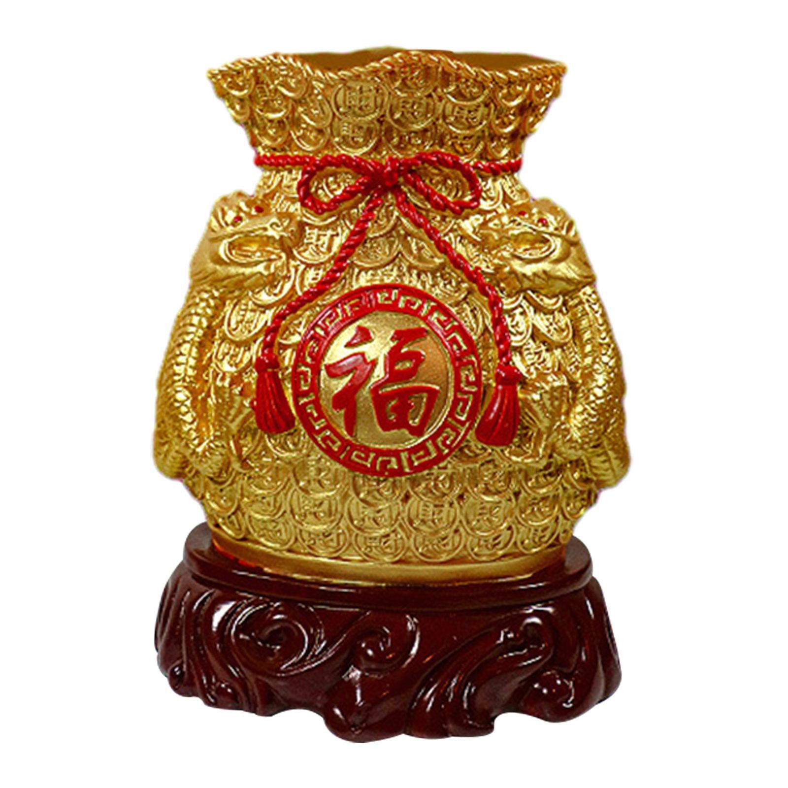 Chinese New Year Feng Shui Blessing Bag Vase Decor Sculpture for Living Room Gold