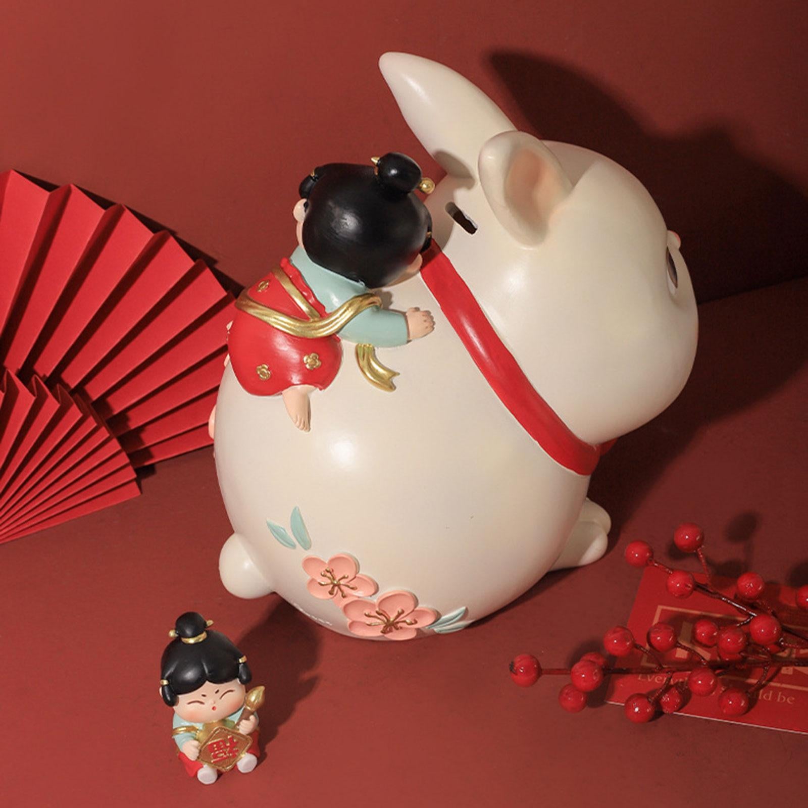 Resin Rabbit Figurine Piggy Bank Exquisite Delicate Decorative Rabbit Statue