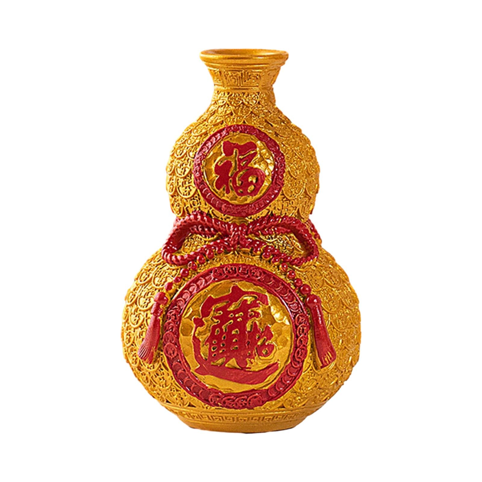 Chinese New Year Feng Shui Blessing Bag Vase Decor for Centerpieces Tabletop Small gold