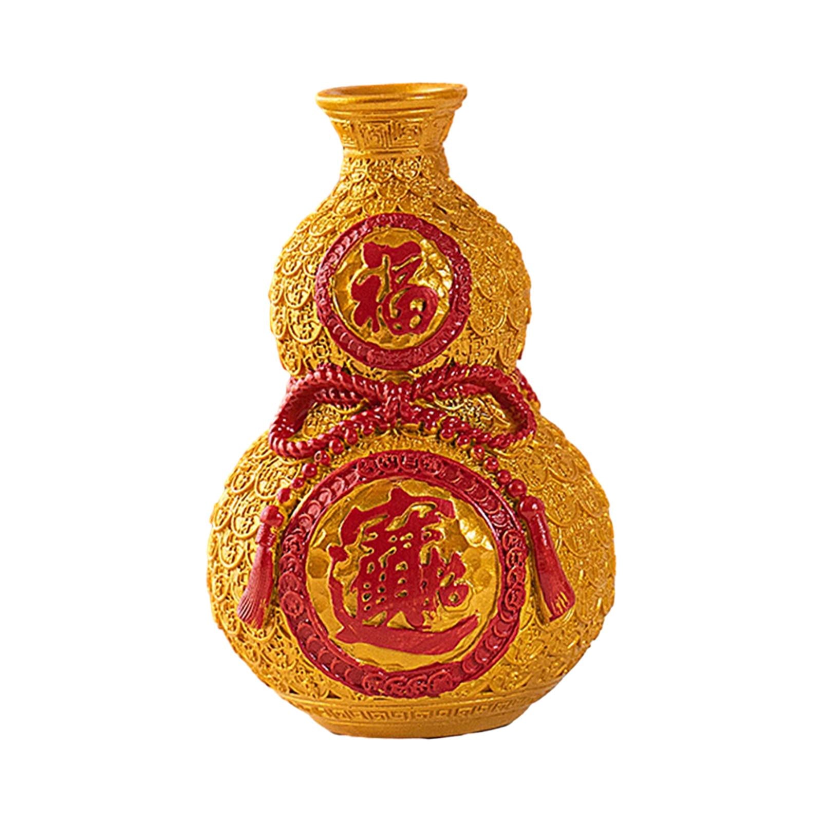 Chinese New Year Feng Shui Blessing Bag Vase Decor for Centerpieces Tabletop Small gold