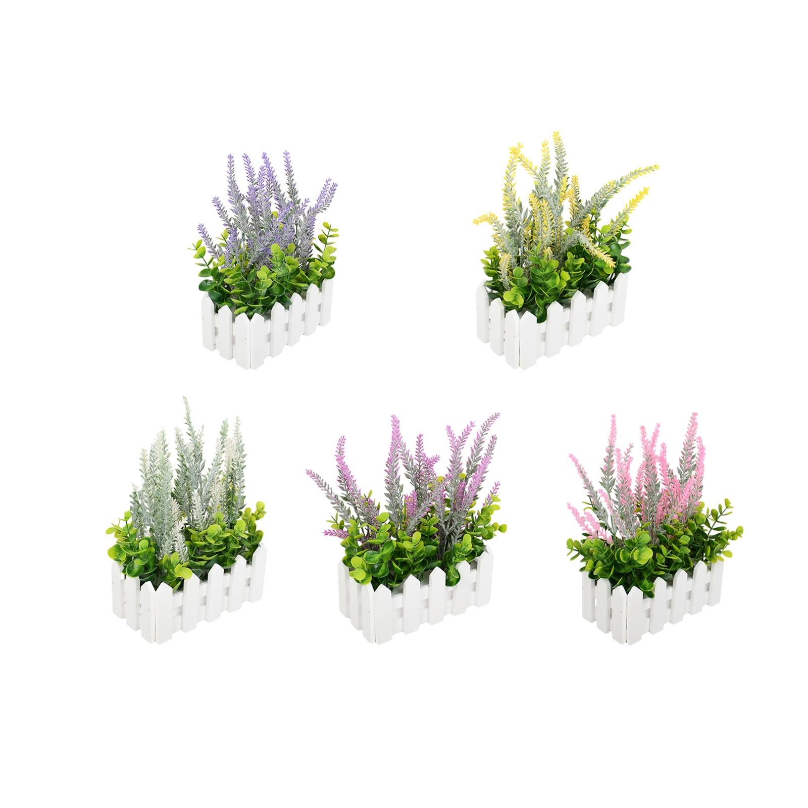Artificial Flower Plant Potted in Picket Fence for Office Room Decor Wedding violet