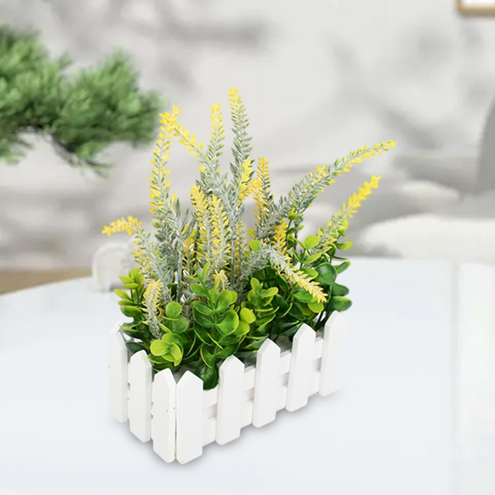 Artificial Flower Plant Potted in Picket Fence for Office Room Decor Wedding yellow
