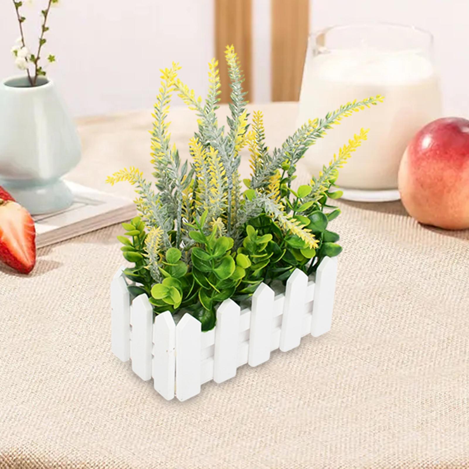 Artificial Flower Plant Potted in Picket Fence for Office Room Decor Wedding yellow