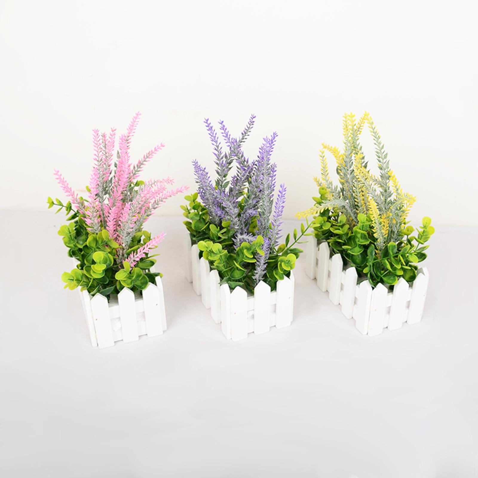 Artificial Flower Plant Potted in Picket Fence for Office Room Decor Wedding pink