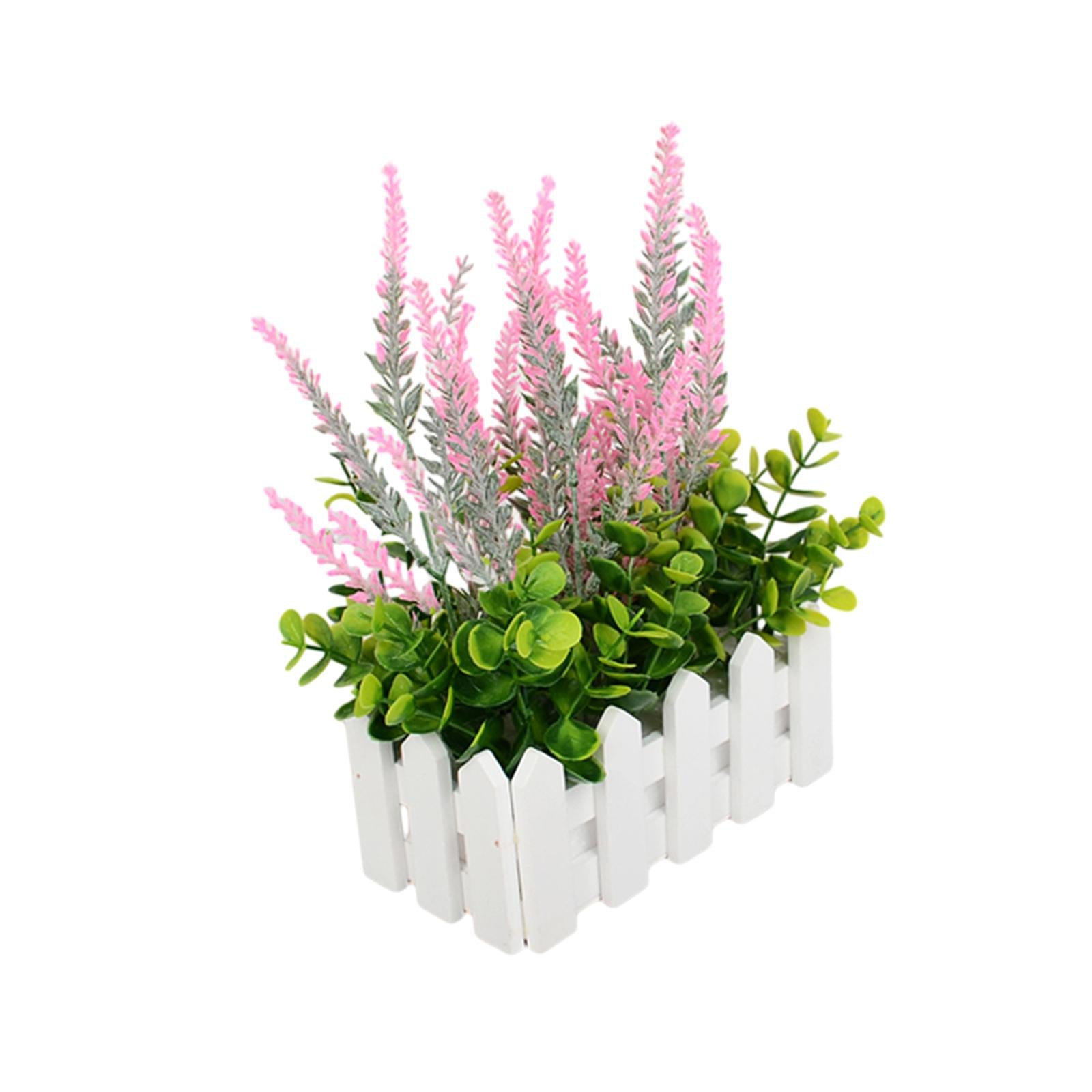 Artificial Flower Plant Potted in Picket Fence for Office Room Decor Wedding pink