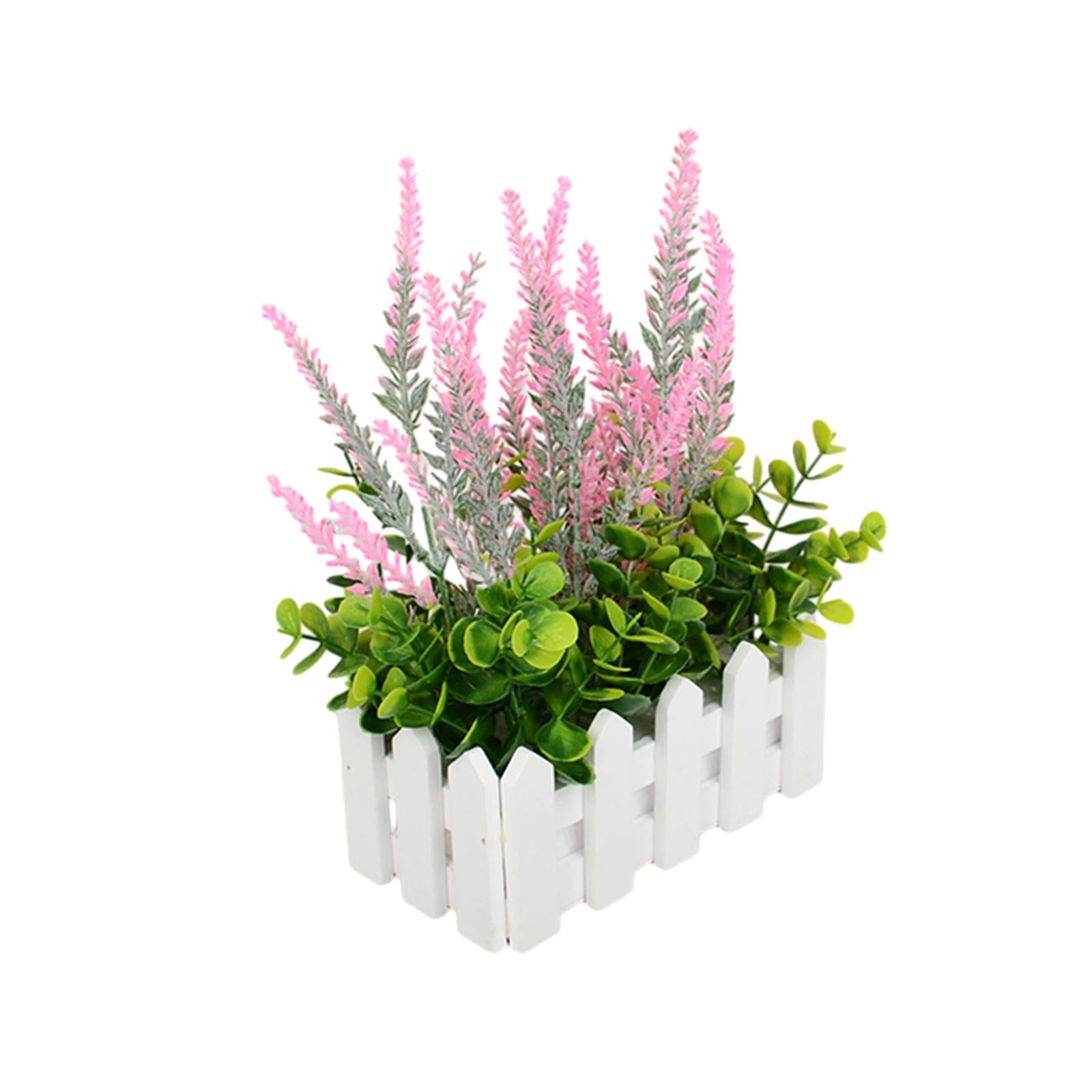 Artificial Flower Plant Potted in Picket Fence for Office Room Decor Wedding pink