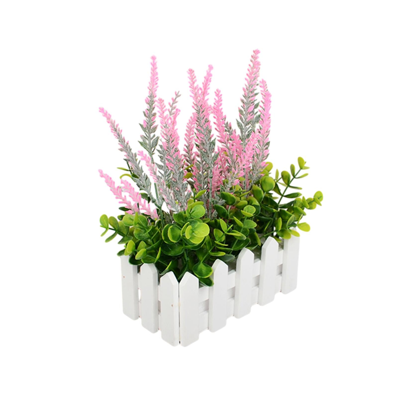 Artificial Flower Plant Potted in Picket Fence for Office Room Decor Wedding pink
