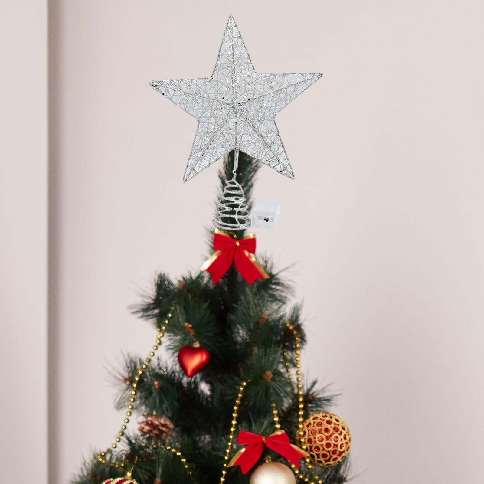 Xmas Tree Top Star Tree Ornaments Beautiful Creative Tree Top Light for Party Silver 30cmx33cm