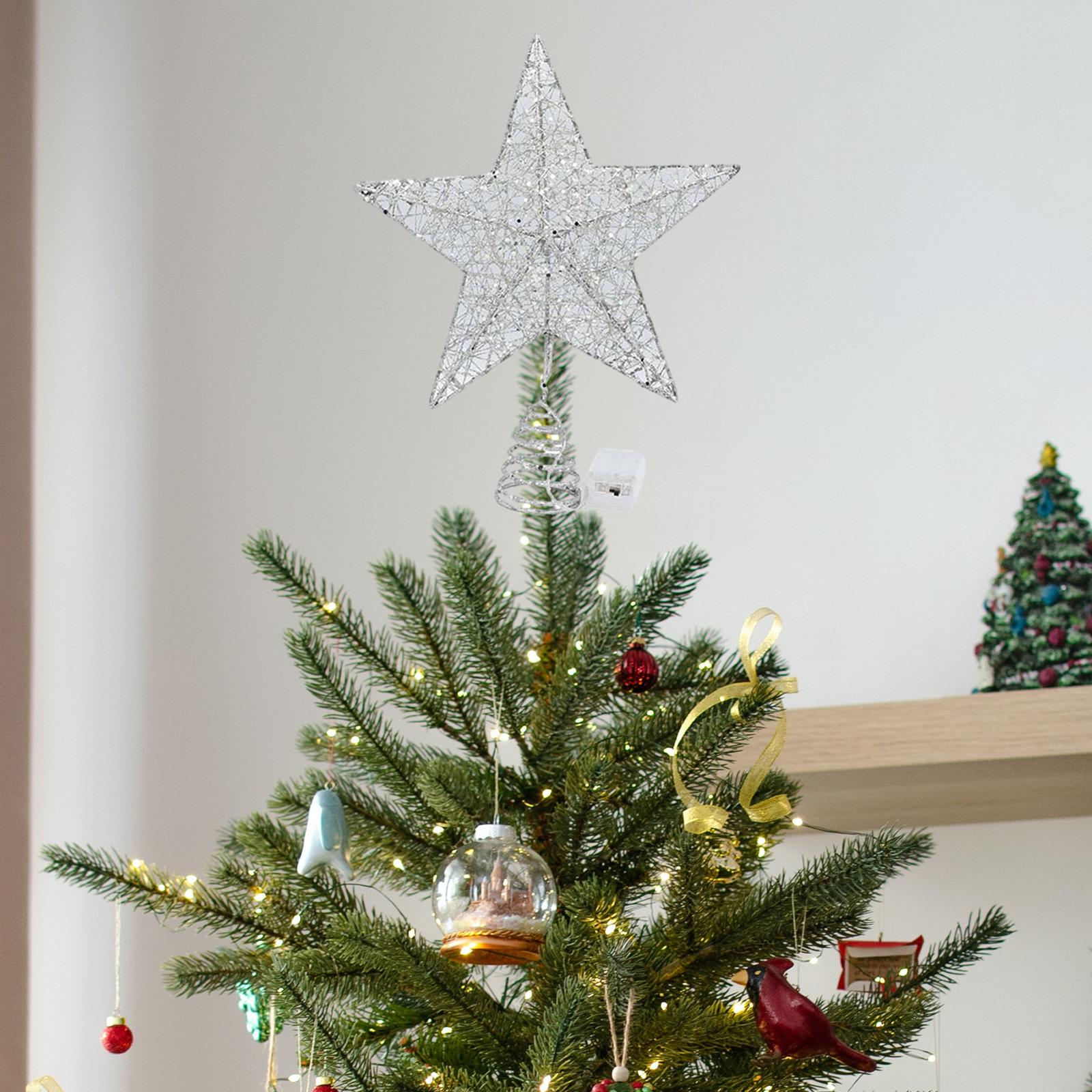Xmas Tree Top Star Tree Ornaments Beautiful Creative Tree Top Light for Party Silver 30cmx33cm