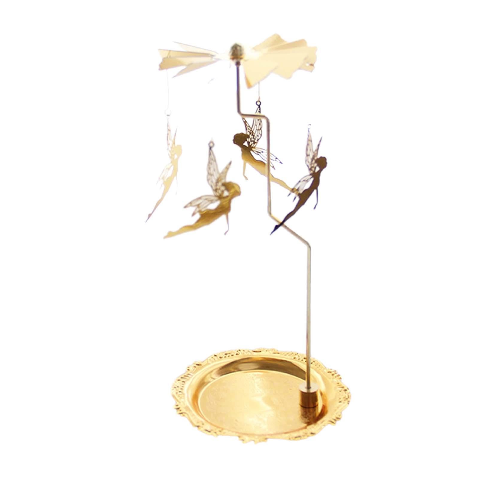 Rotary Candlestick Fairy Rotary Candle Holder for Desktop Thanksgiving Party 10cm plate gold Elf