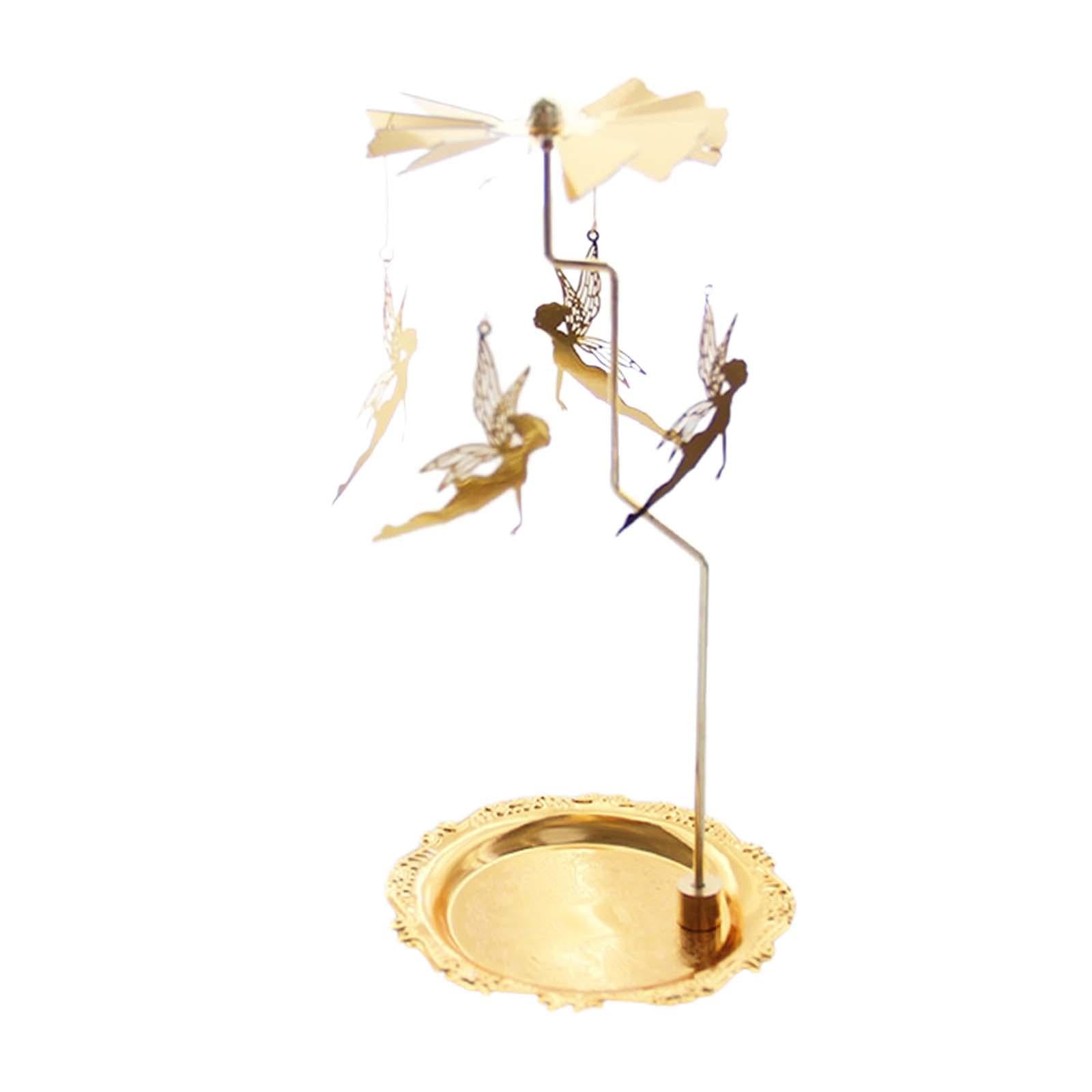 Rotary Candlestick Fairy Rotary Candle Holder for Desktop Thanksgiving Party 10cm plate gold Elf