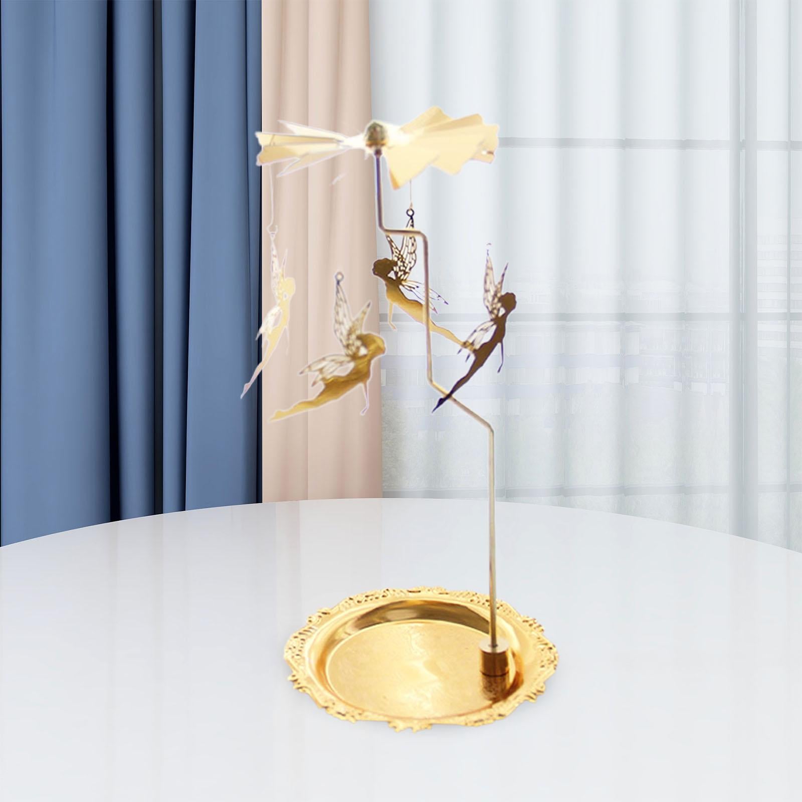 Rotary Candlestick Fairy Rotary Candle Holder for Desktop Thanksgiving Party 10cm plate gold Elf