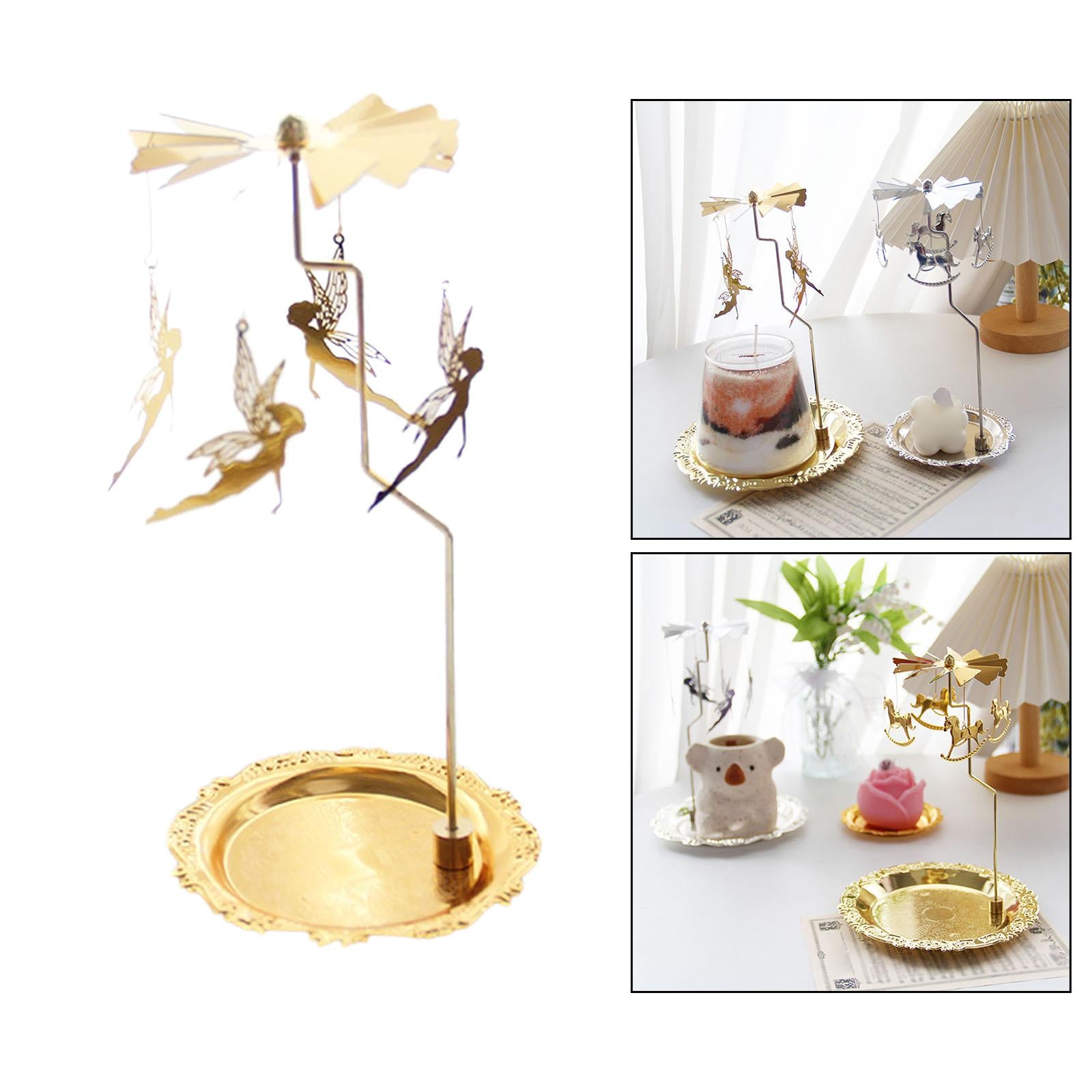 Rotary Candlestick Fairy Rotary Candle Holder for Desktop Thanksgiving Party 10cm plate gold Elf