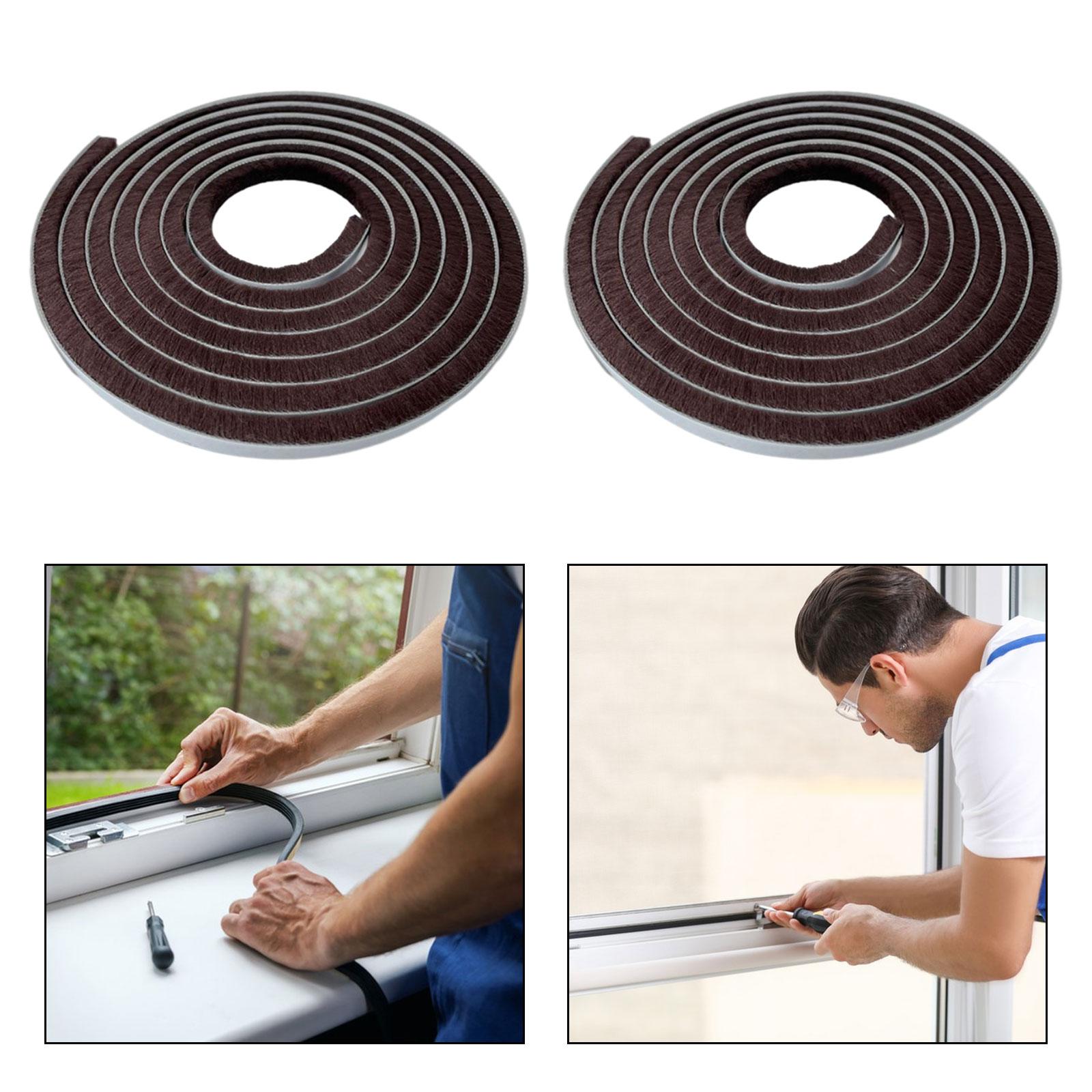 2 Pieces Door Weather Stripping Brush Seal Weatherstripping for Window Brown