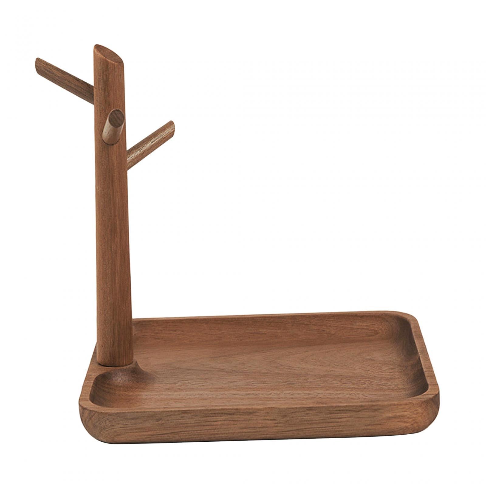 Wooden Key Tray Jewelry Tray Dresser Organizer for Keys Rings Wallet Stylish 19.8x17.8x21.5cm
