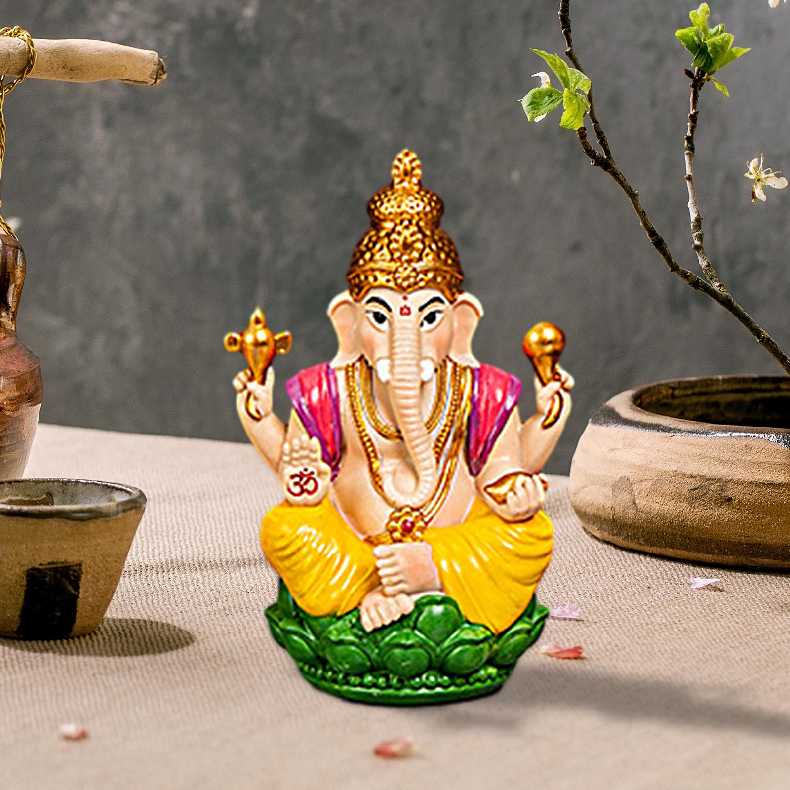 Ganesh Statue Resin Mini Elephant Buddha Statue for Living Room Office Table Yellow