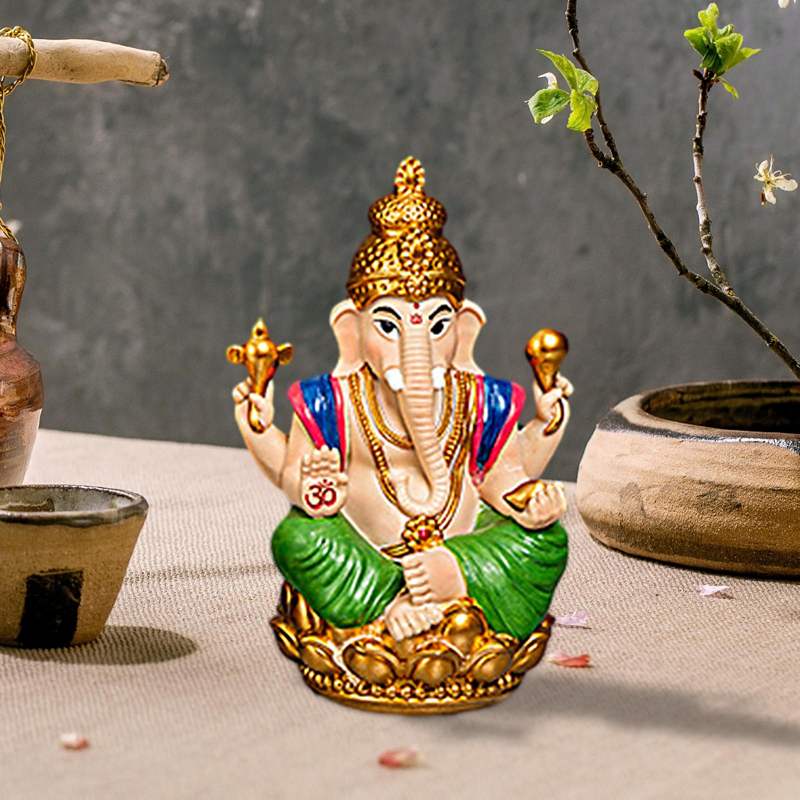 Ganesh Statue Resin Mini Elephant Buddha Statue for Living Room Office Table Green