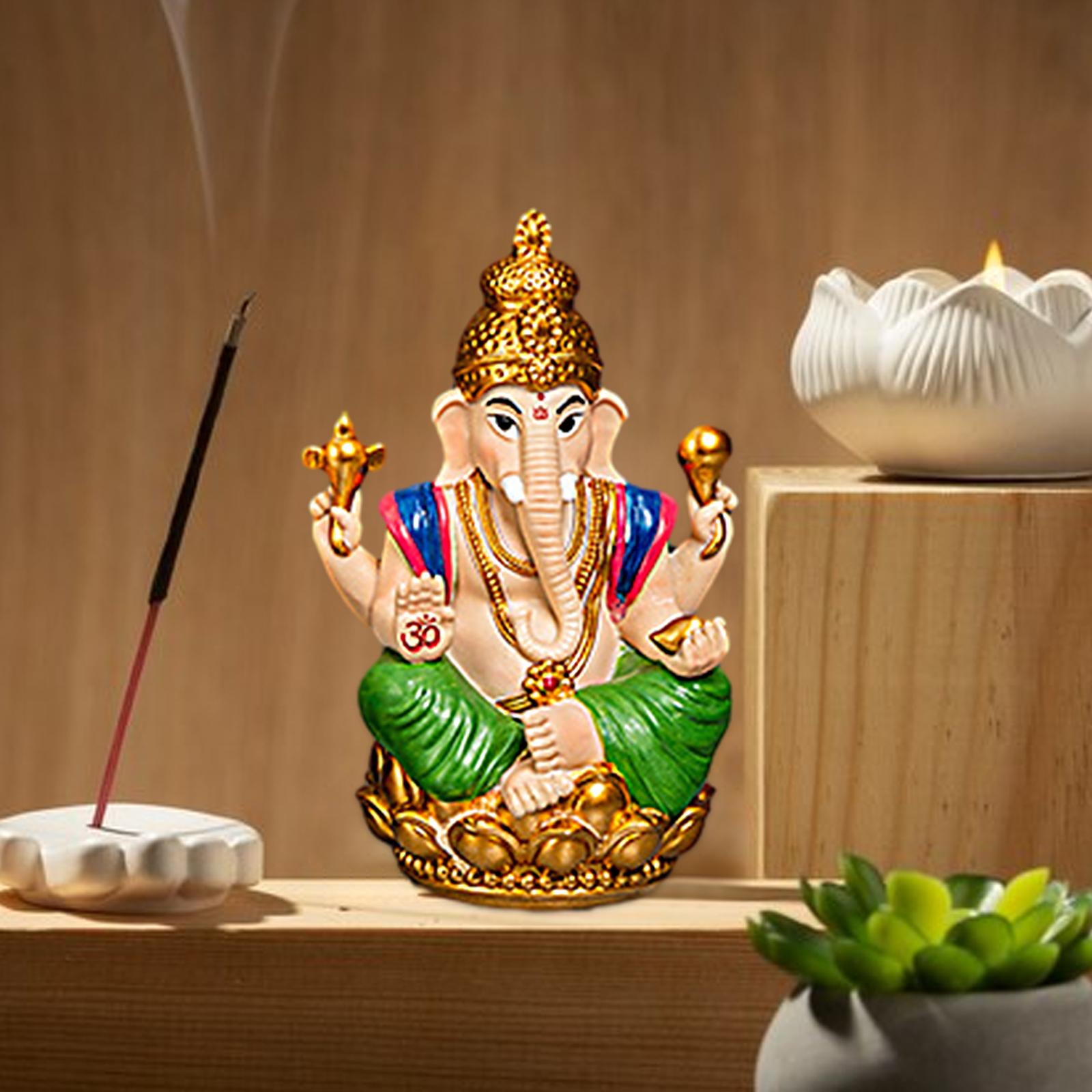 Ganesh Statue Resin Mini Elephant Buddha Statue for Living Room Office Table Green