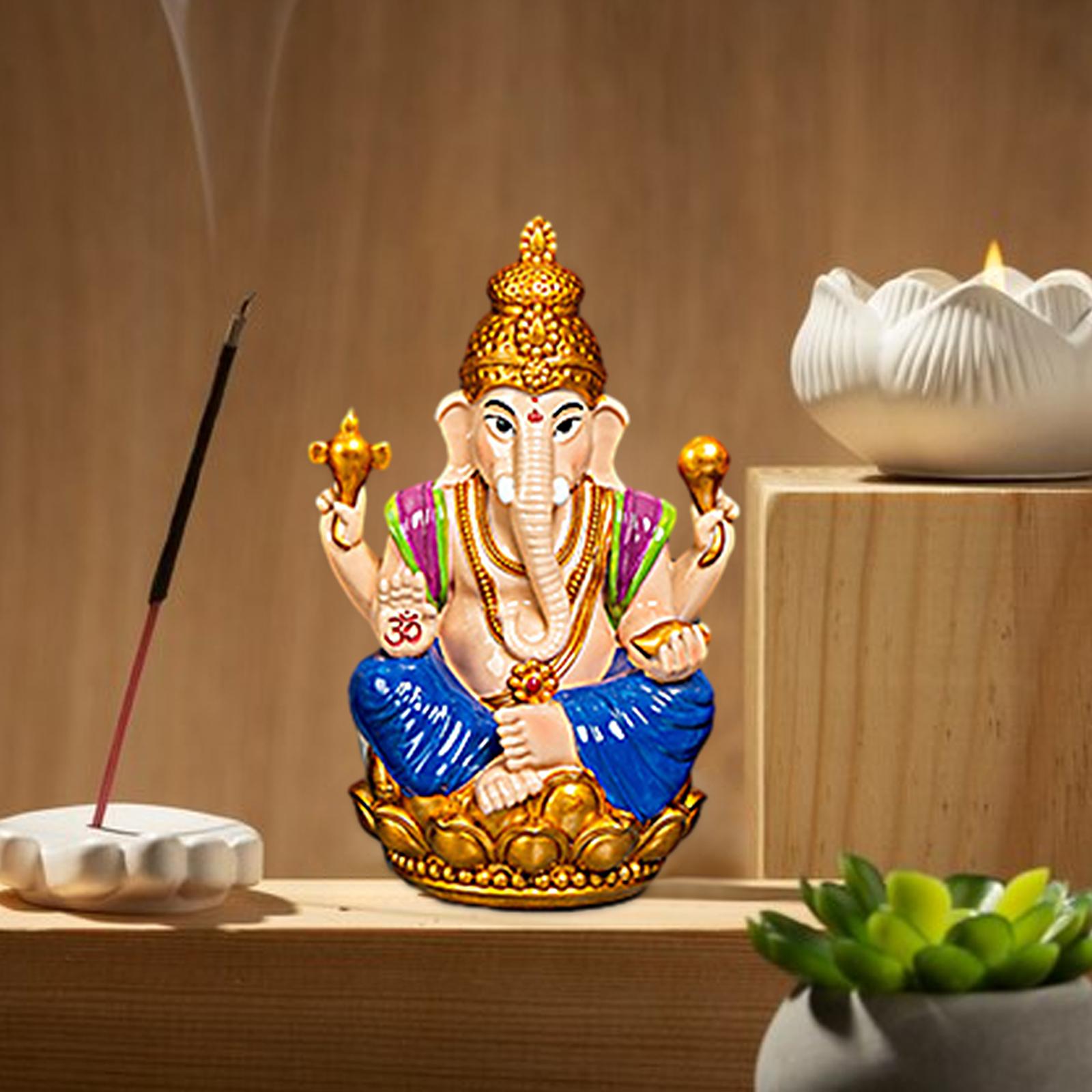 Ganesh Statue Resin Mini Elephant Buddha Statue for Living Room Office Table Blue