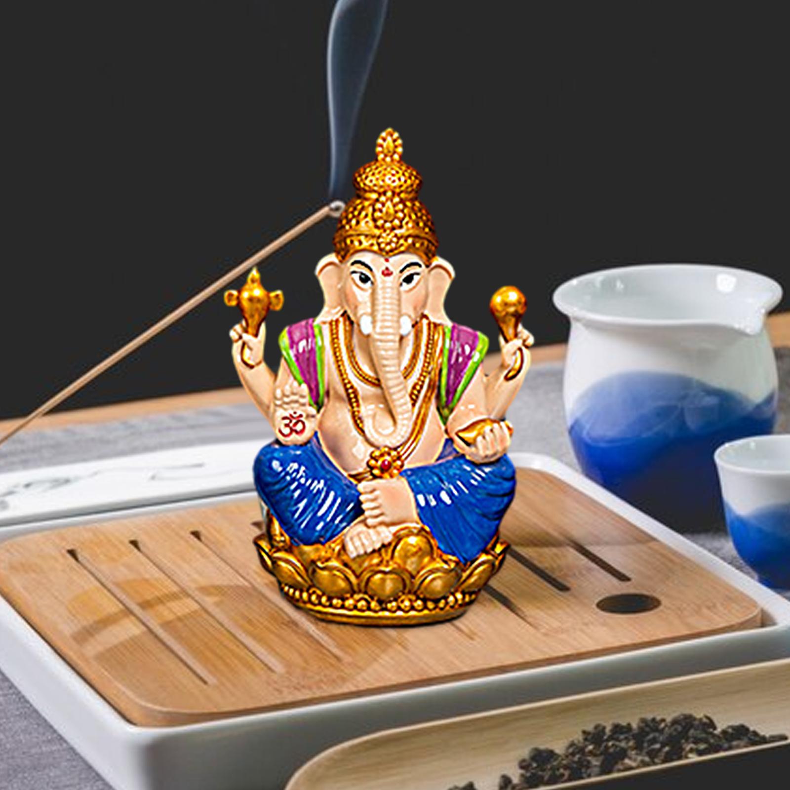 Ganesh Statue Resin Mini Elephant Buddha Statue for Living Room Office Table Blue