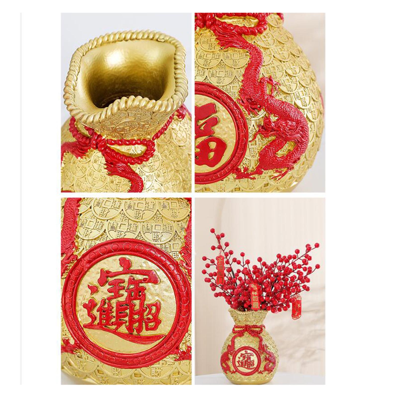 Feng Shui Money Bag Statue Flower Vase for Living Room Spring Festival Shelf Gold S