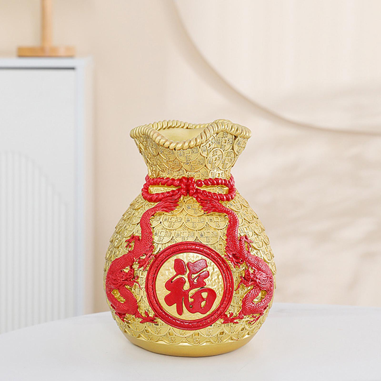 Feng Shui Money Bag Statue Flower Vase for Living Room Spring Festival Shelf Gold S