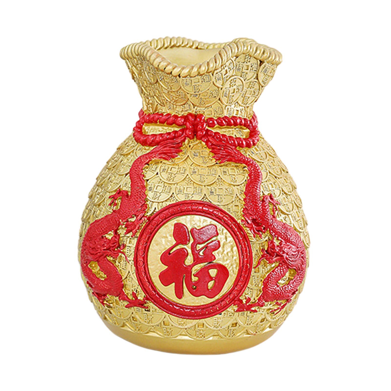 Feng Shui Money Bag Statue Flower Vase for Living Room Spring Festival Shelf Gold S
