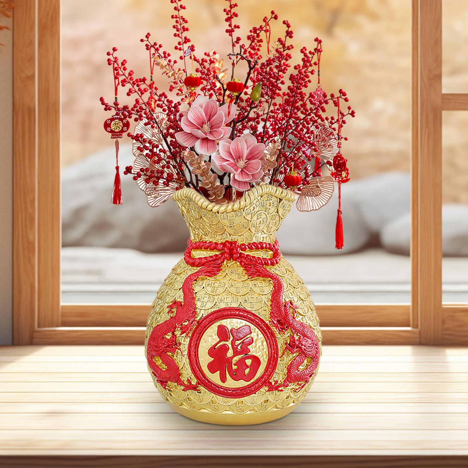 Feng Shui Money Bag Statue Flower Vase for Living Room Spring Festival Shelf Gold M