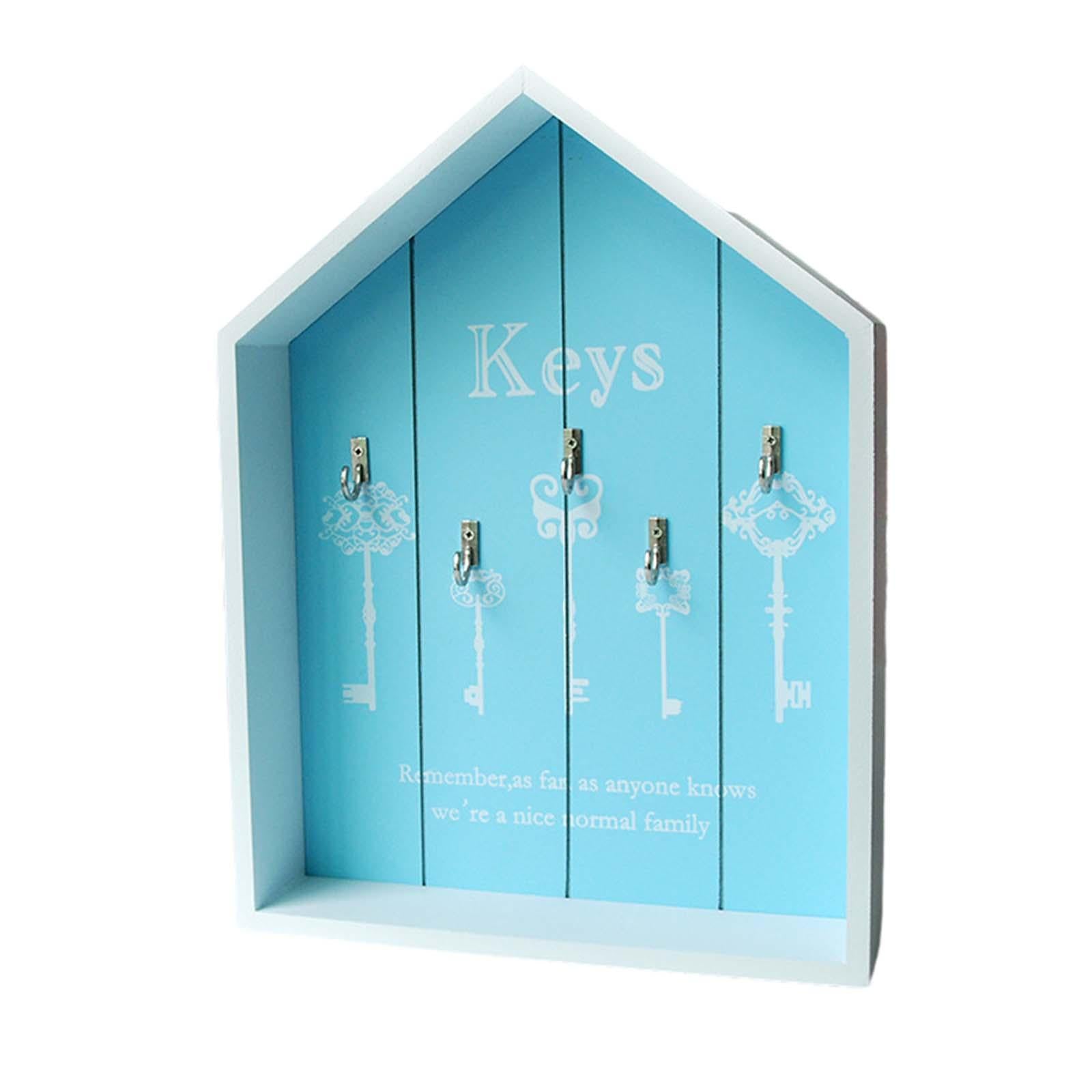 Wall Mount Wooden Key Storage Box Multipurpose Handmade for Entryway Elegant Blue