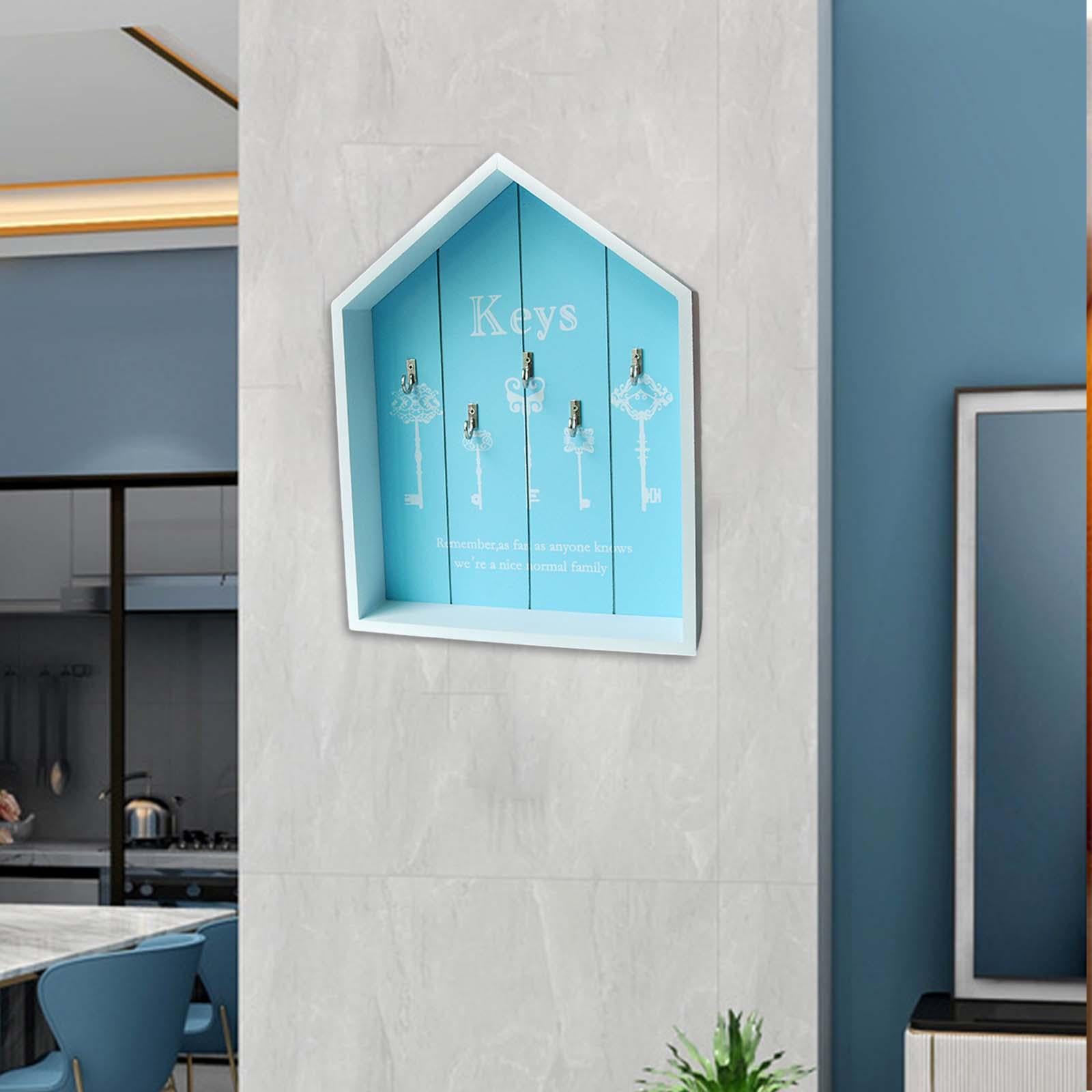 Wall Mount Wooden Key Storage Box Multipurpose Handmade for Entryway Elegant Blue