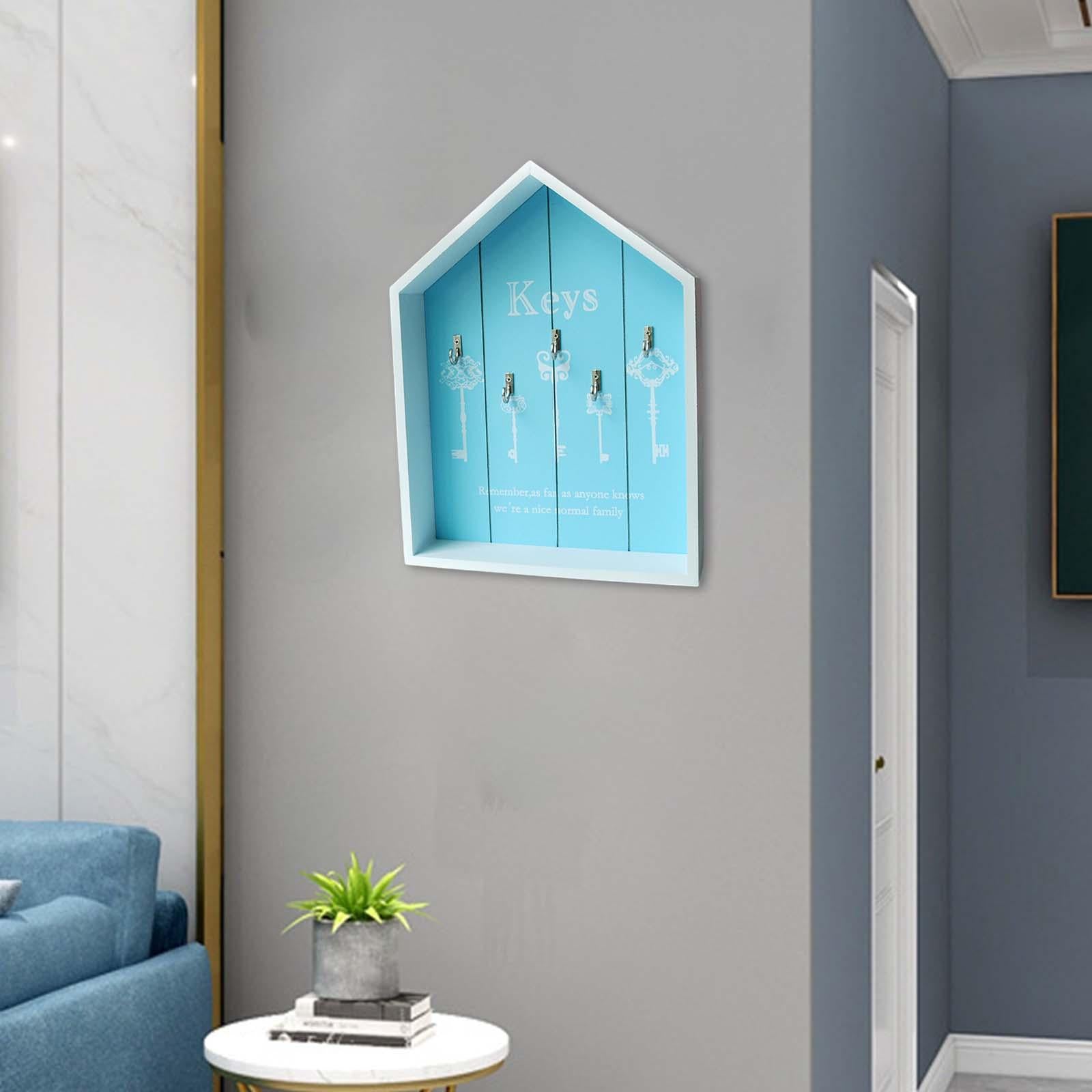 Wall Mount Wooden Key Storage Box Multipurpose Handmade for Entryway Elegant Blue