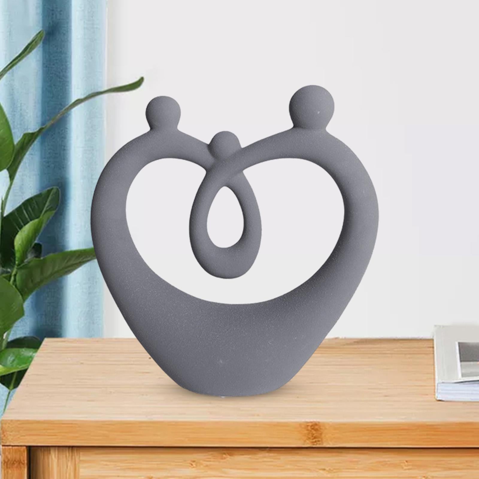 Ceramic Family Figure Stylish Family Figurines for Table Anniversary Wedding Gray L