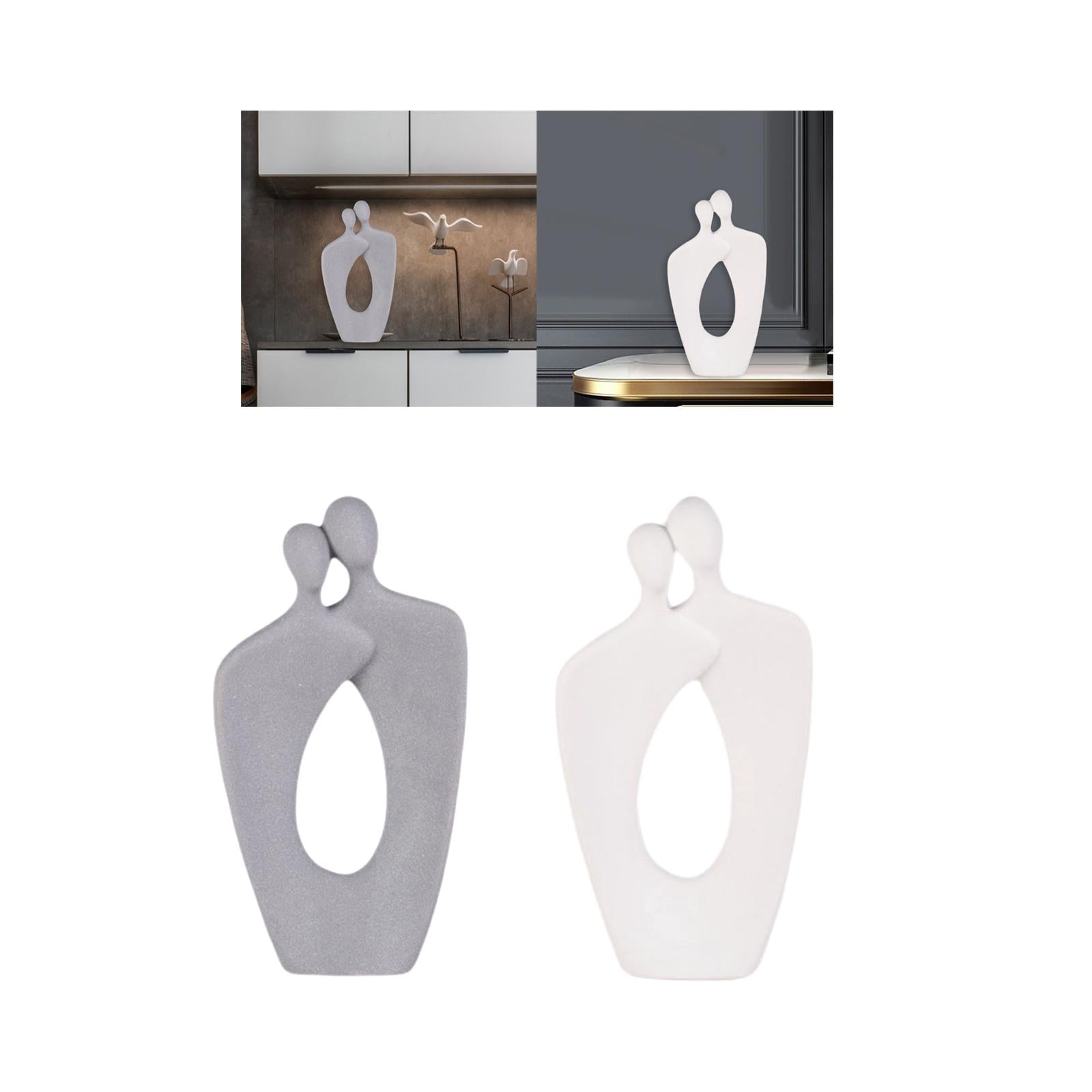 Couple Statue Abstract Desktop Ornament for Office Fireplace Home Decoration Gray