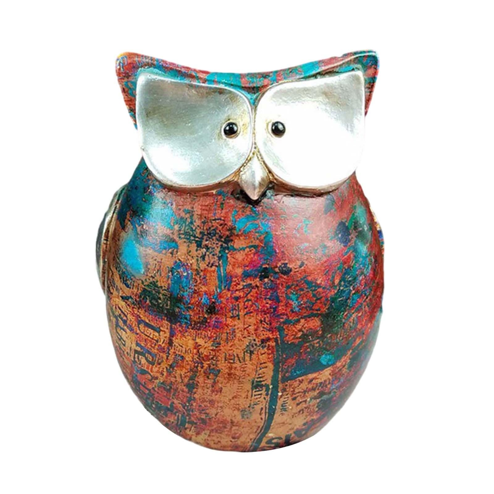 Colorful Owl Statue Tabletop Ornament for Household Kitchen Dining Exquisite 11cmx8.5cm