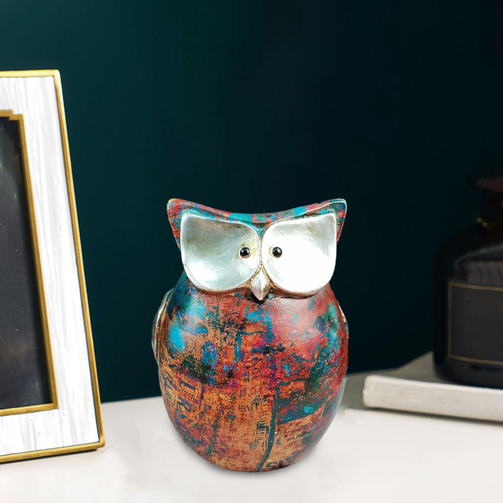 Colorful Owl Statue Tabletop Ornament for Household Kitchen Dining Exquisite 11cmx8.5cm