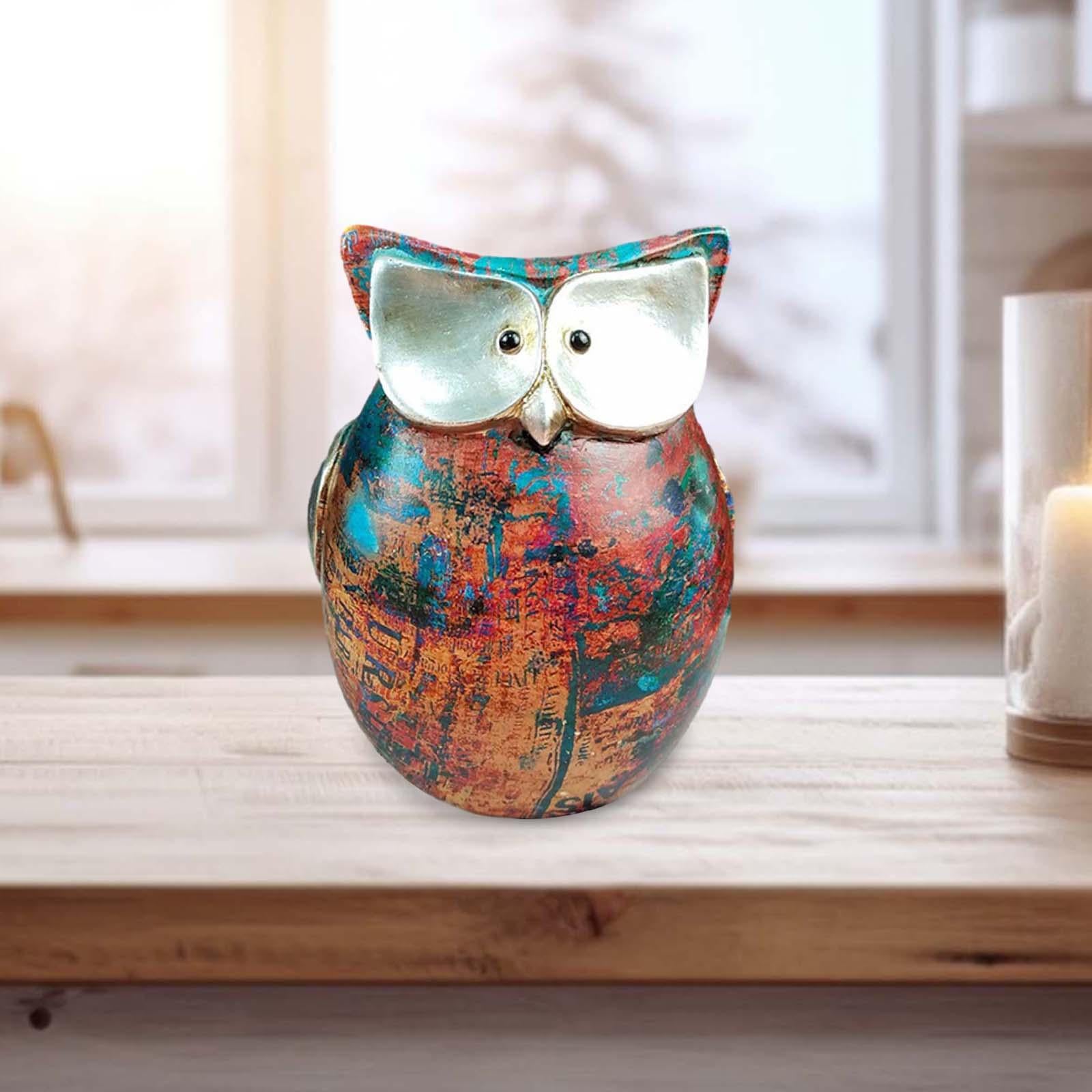 Colorful Owl Statue Tabletop Ornament for Household Kitchen Dining Exquisite 11cmx8.5cm