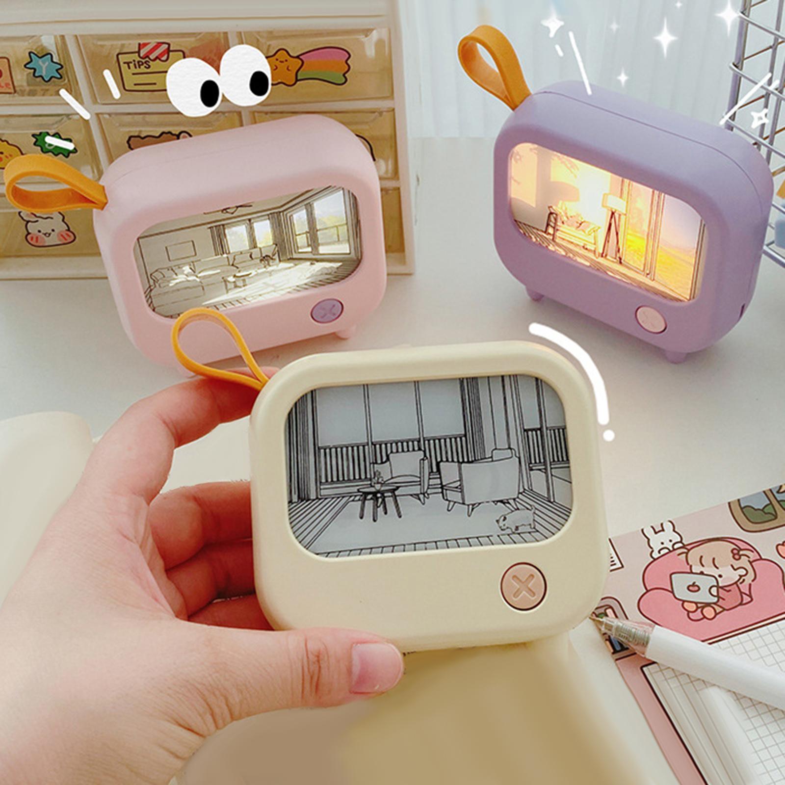 TV Painting Night Light for NightStand Bedroom Office Decoration Living Room Pink