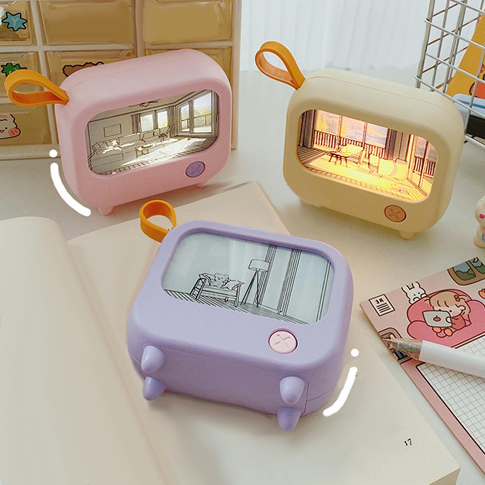TV Painting Night Light for NightStand Bedroom Office Decoration Living Room Pink