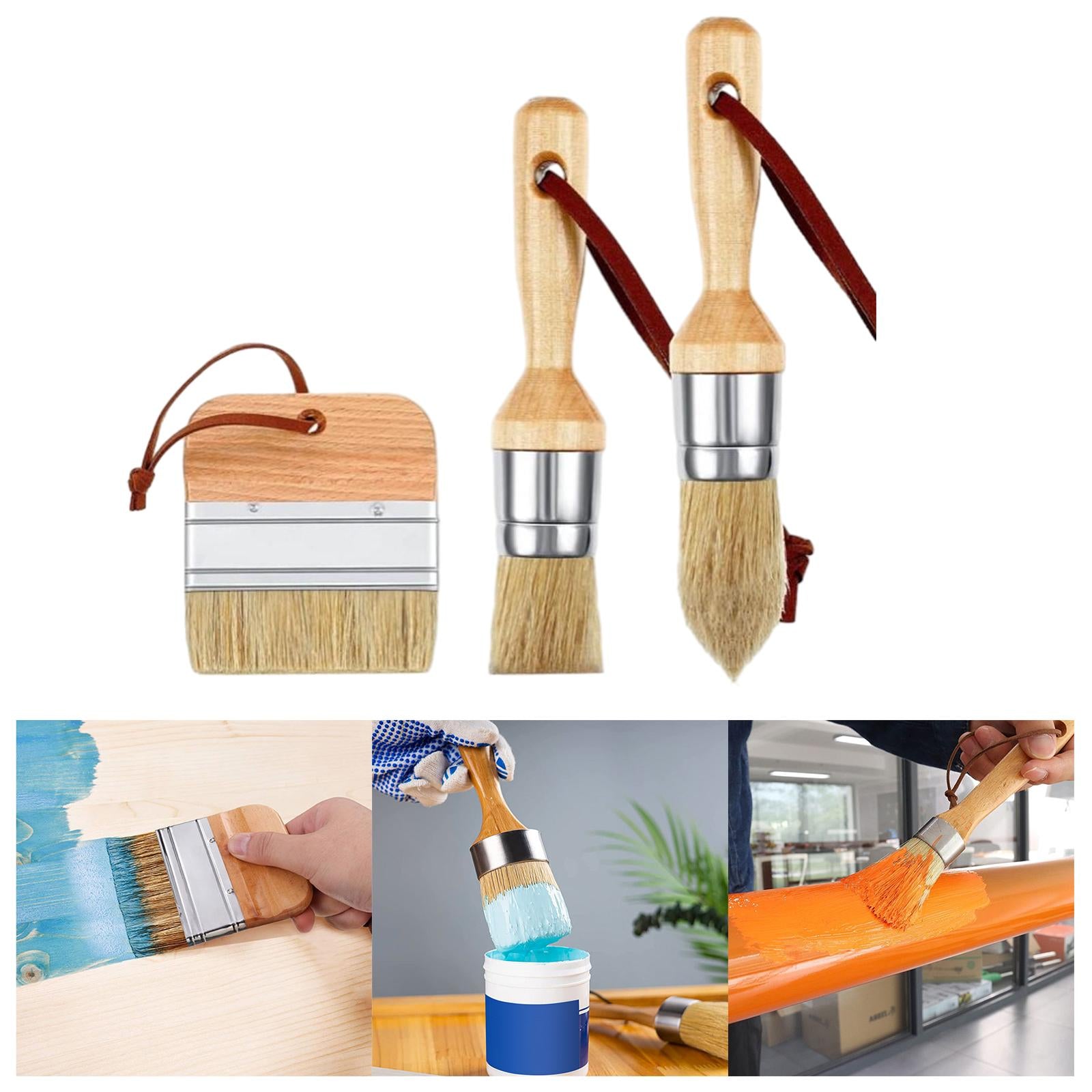 3Pcs Chalk and Wax Paint Brushes Sturdy Portable for Table Ceilings Dressers Wood