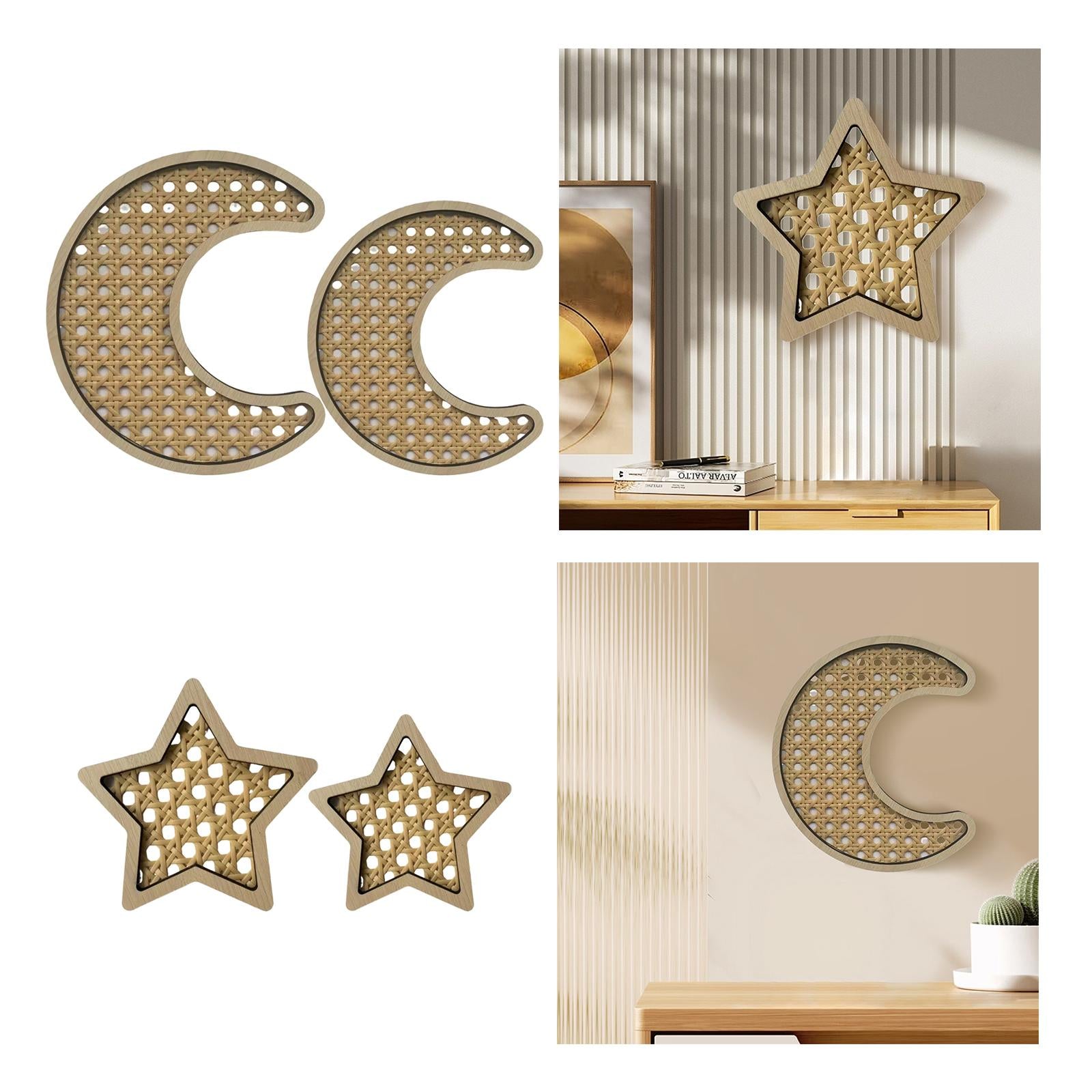 Rattan Woven Decoration Boho Art Decoration for Living Room Kitchen Bathroom Moon L