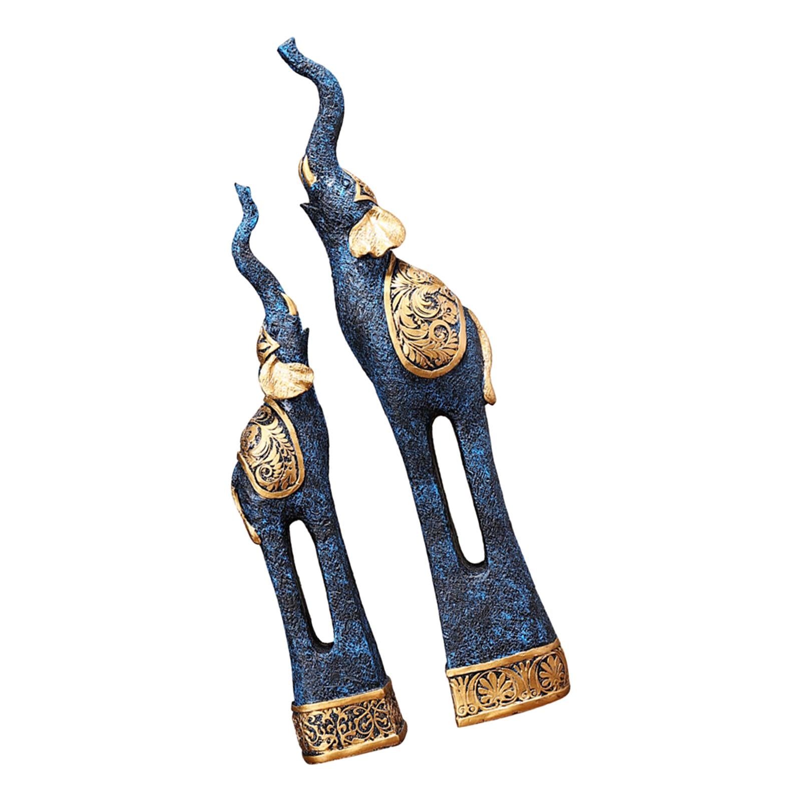 2Pcs Couple Elephants Statue Animal Sculpture Ornaments for Tabletop Bedroom