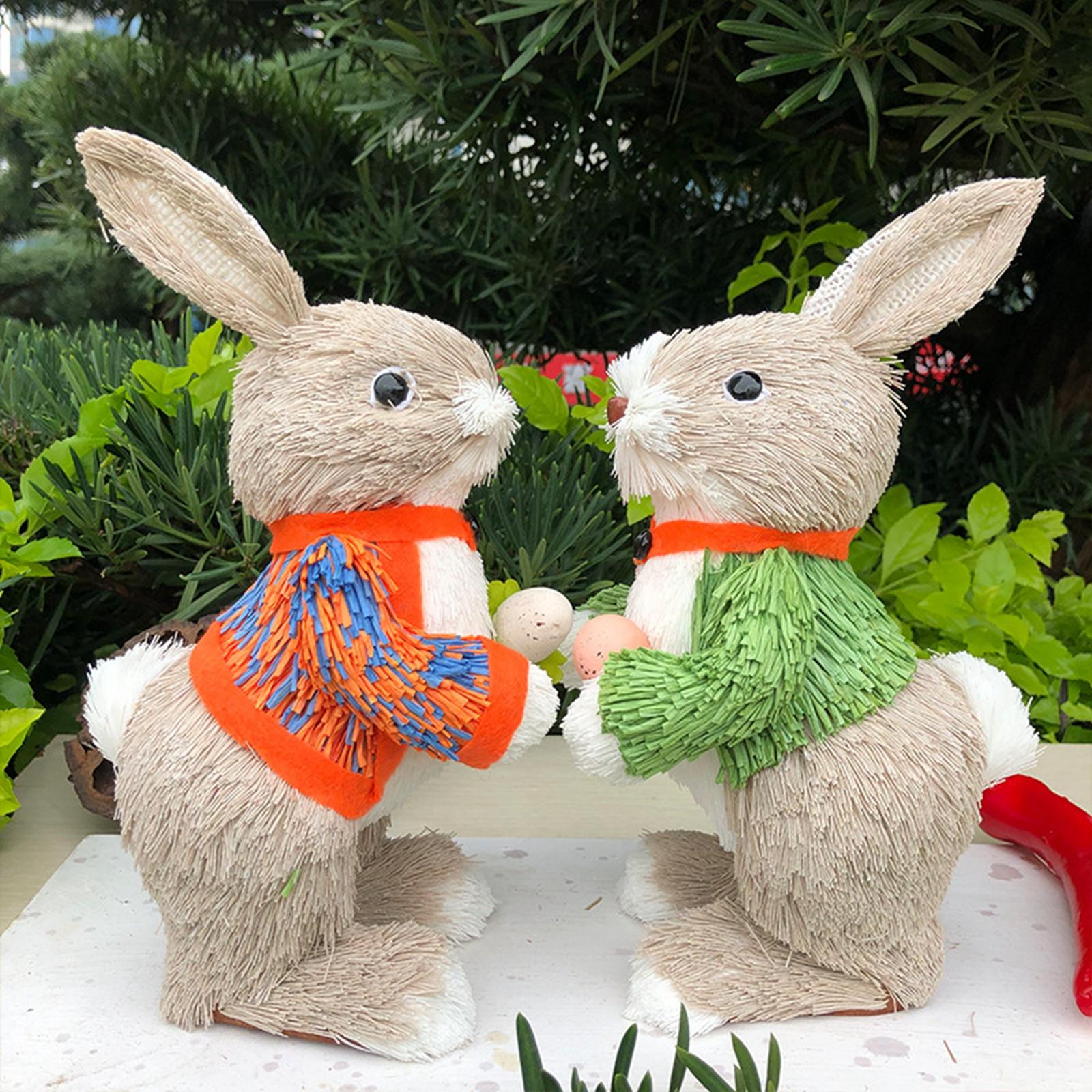 Straw Rabbit Statue Cute Decorative Animal Sculpture for Desk Office Bedroom Style B