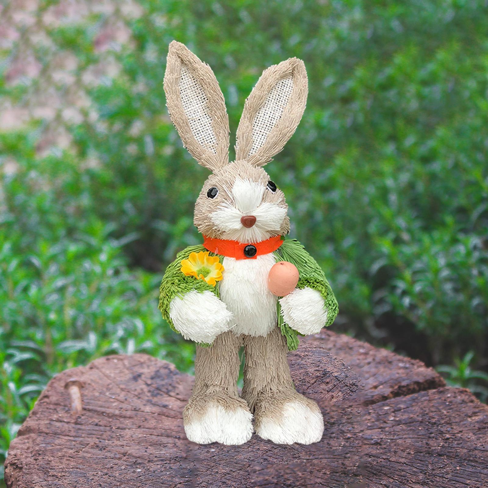 Straw Rabbit Statue Cute Decorative Animal Sculpture for Desk Office Bedroom Style B