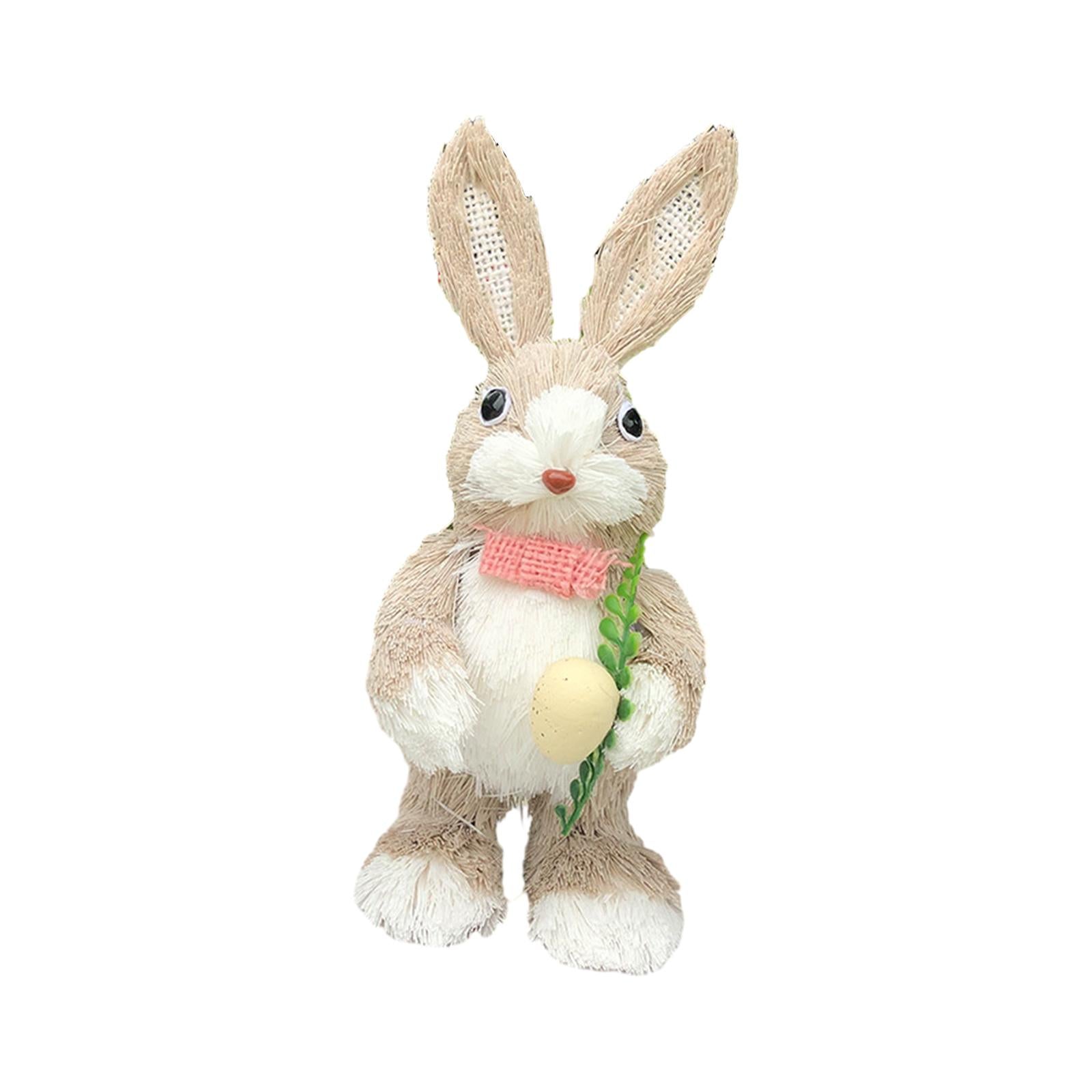 Straw Rabbit Statue Cute Decorative Animal Sculpture for Desk Office Bedroom Style D