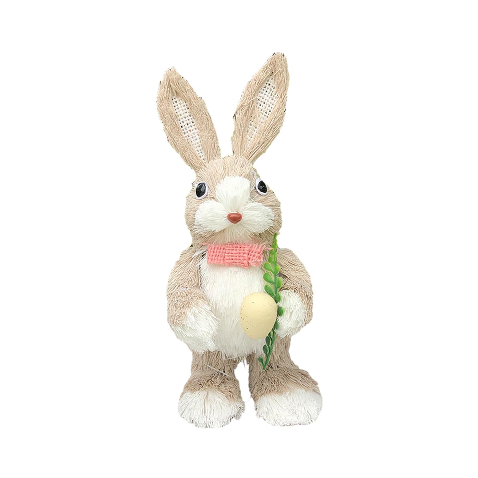 Straw Rabbit Statue Cute Decorative Animal Sculpture for Desk Office Bedroom Style D
