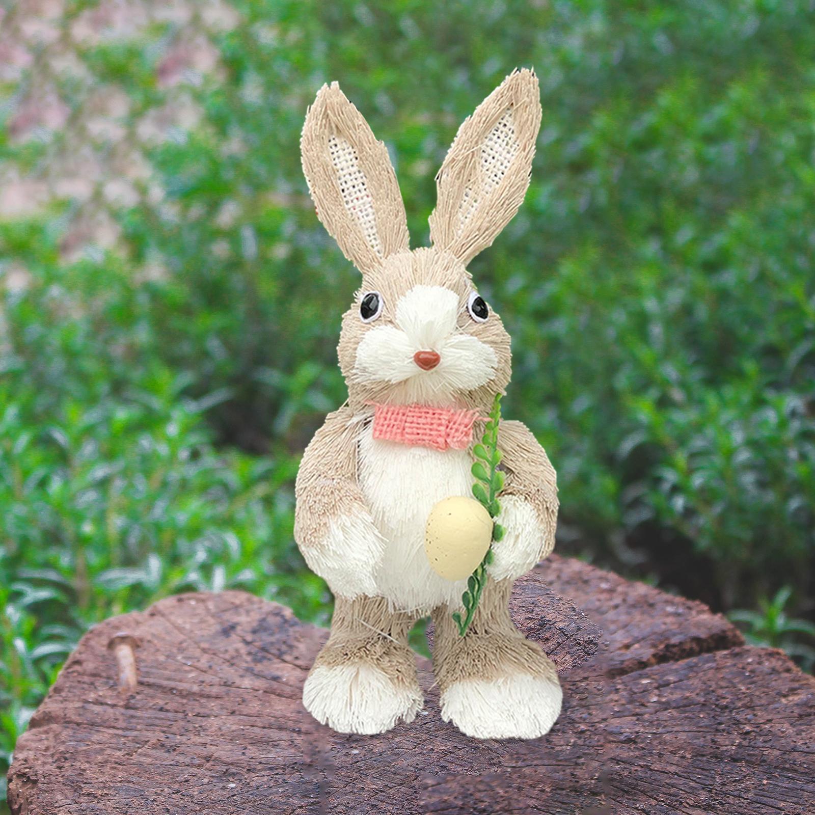 Straw Rabbit Statue Cute Decorative Animal Sculpture for Desk Office Bedroom Style D